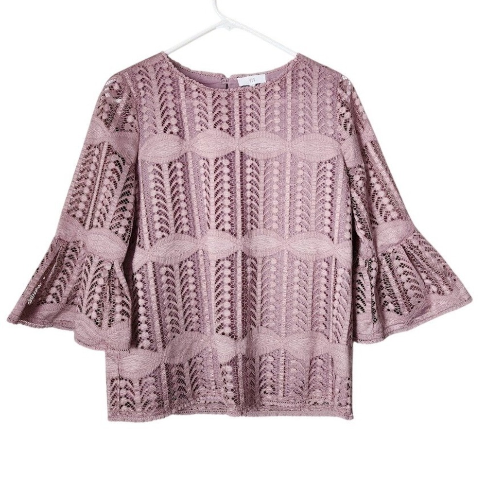 NSR Lace Bell Sleeve Blouse Lavender Boho Romantic Cottagecore Top Size S